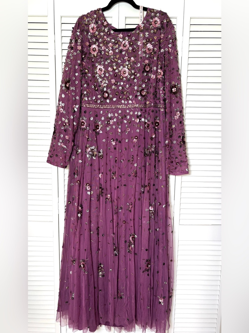 NWT Mac Duggal Raspberry Embellished Long Sleeve 10063 High Neck Beaded Gown 24 - Picture 5 of 9